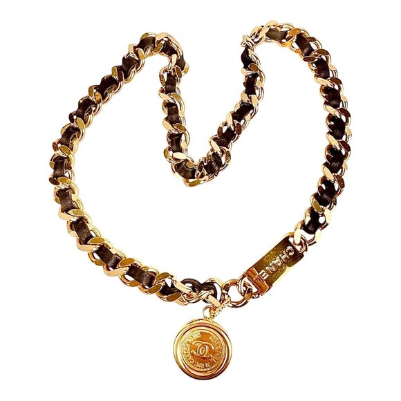 CHANEL 1994 Interlocking CC Logo Waist Belt Gold Black Medallion Necklace Chain - Picture 1 of 5